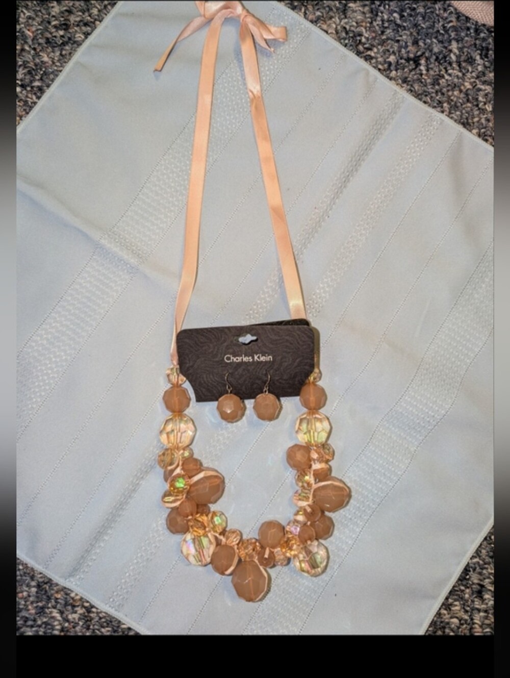 Peach/Nude Crystal Statement Necklace and Earrings